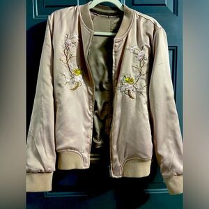 Primark Pink and Cream Embroidered Bomber Jacket